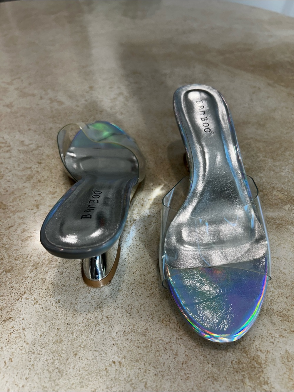 Bamboo Silver Holographic Slip-On Sandals